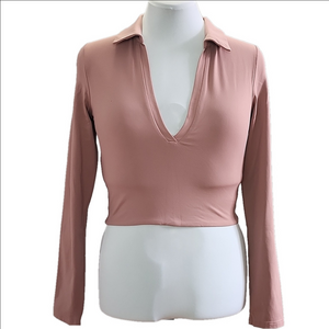 ARITZIA BABATON Contour dust pink long sleeve polo crop top